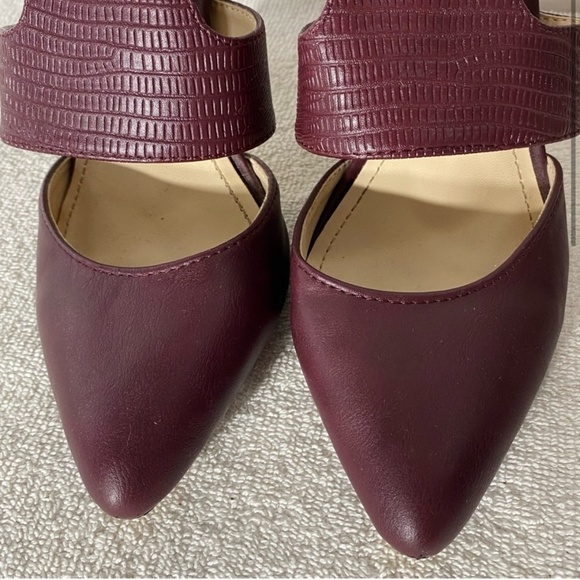 5/$25 Anne Michelle Burgundy Faux Leather Pointed Toe Sling Back Heels 8.5 - Picture 3 of 13